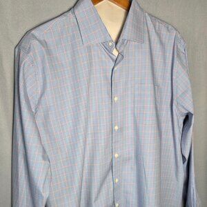 Peter Millar Men's XL Blue Pink Check Button Down Long Sleeve Dress Shirt